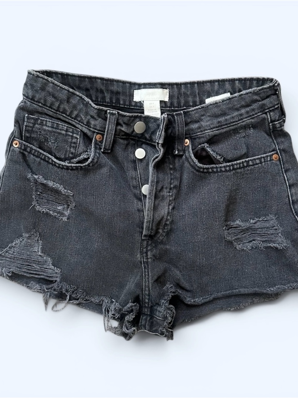 H&M Black Distressed High-Rise Jean Shorts